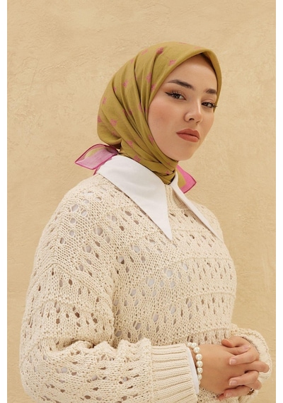 Silk Home Olinda Eşarp - Yağ Yeşili Fuşya - Açık Yeşil Pembe
