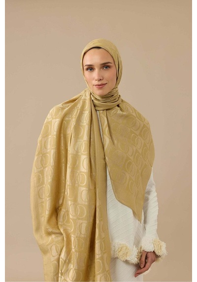 Imannoor Dama Desen Gold Naia Pamuk Şal 70x200 Sarı