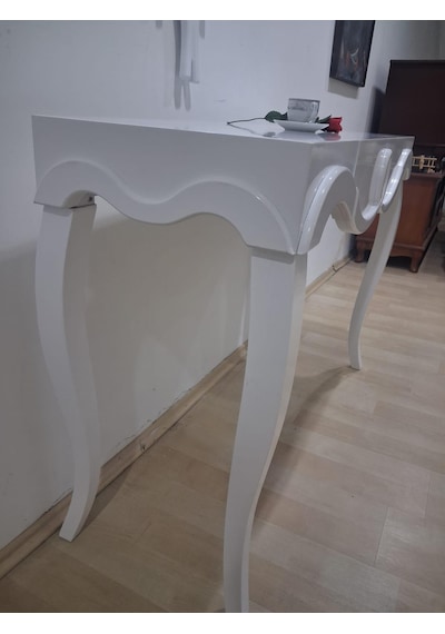 Dresuar Cnc Kabartma 90681 Model Kayın Aslan Ayak Mdf Tabla Parlak Lake Beyaz