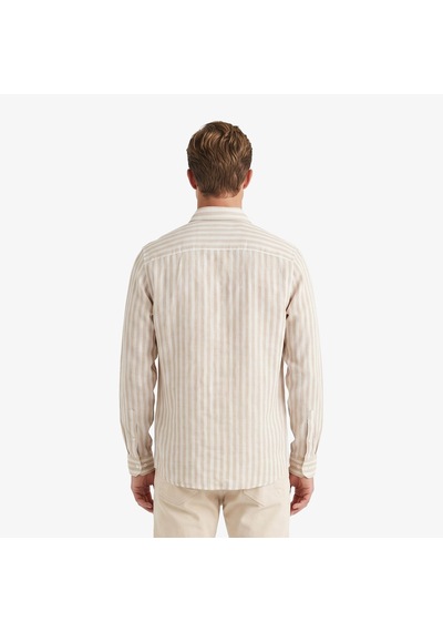Nautica Erkek Bej Regular Fit Çizgili Keten Gömlekçizgiliw65451t