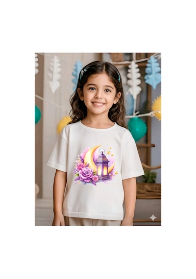 Stil-x Ramazan Bayramı Baskılı Kız Çocuk Tshirt, %100 Pamuklu Kumaş Beyaz-15