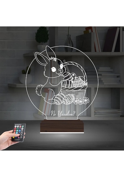 Luvivia Paskalya Tavşan Yumurta Çocuk Odası Kişiye Özel 3d Lamba - Masa Gece Lambası V3 Şeffaf