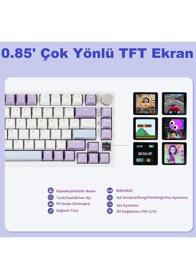 Ak820 Pro Mekanik Oyun Klavyesi,3 Modlu Tft Renkli Ekran Ve Cnc Düğmeli 81 Tuş,rgb Aydınlatma