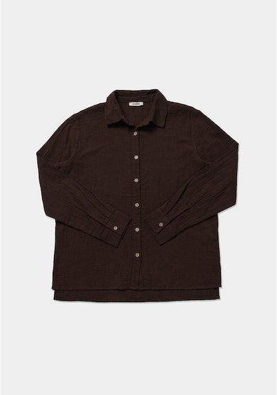 Colin's Colins Regular Fit Shirt Neck Düz Kadın Kahverengi Kısa Kol Gömlek Cl1079416 Q1.v2 Brw