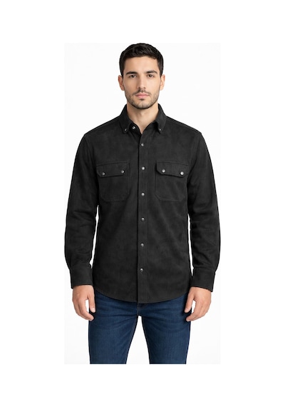 Classics Men Yxc Uzun Kol Slim Fit Erkek Süet Gömlek - 7439 Siyah