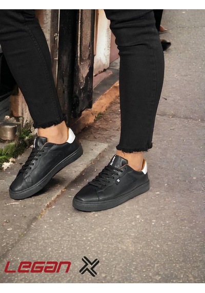 Sneakers Bağcıklı Casual Erkek Ayakkabı Legan-461 Siyah-beyaz
