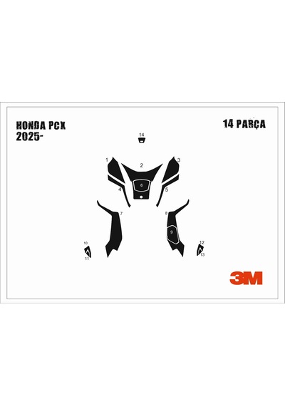 Honda Pcx 2025- Tank Pad Ve Grenaj Kaplama 14 Parça Siyah