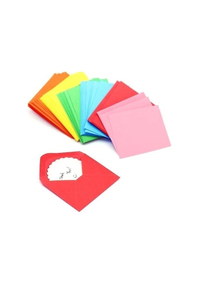 100 Adet Renkli Mini Zarf  7x9 CM