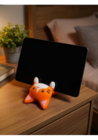 Turuncu Kedi Figürlü Tablet Telefon Tutucu Stand - 3d Baskı Ofis Masaüstü Aksesuarı Ve Biblo