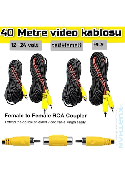 40 Metre Araç Kamerası Video Kablosu Tetiklemeli Rca Soket