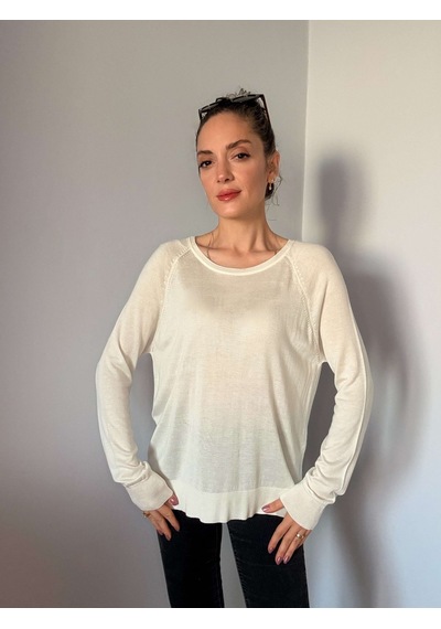 Ali Butik Ekru Bisiklet Yaka Basic İnce Triko Ekru