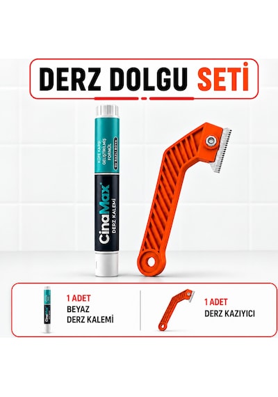 Beyaz Derz Kalemi + Derz Kazıyıcı Seti Fayans Derz Dolgu Tamir Yenileme Seti