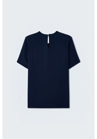 Sateen Kısa Kollu Bluz - Lacivert-137408