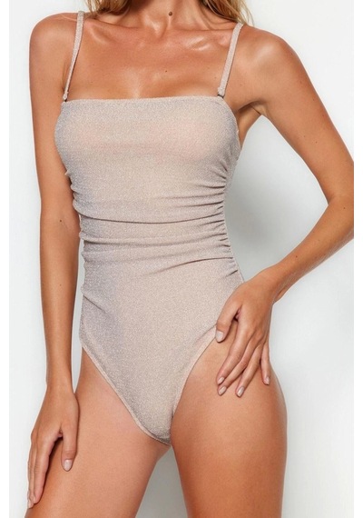 Ersefa Kadın Moda Atma Kap Kolsuz Slip Yaka Pembe Straplez Drapeli Simli