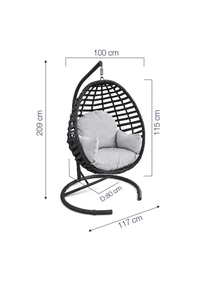 Niron Royal Rattan Bahçe Salıncağı Antrasit - Minderli Modern Salıncak