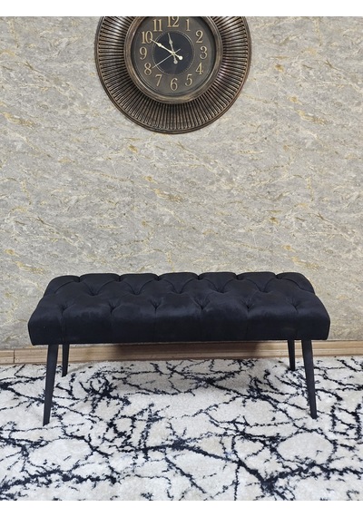 Zafir Siyah Boyalı Sivriltme Ayaklı 90 Cm Puf Bench - Puf - Bench - Kasalı Oturak - Oturak - Yatak Ucu Puf Siyah