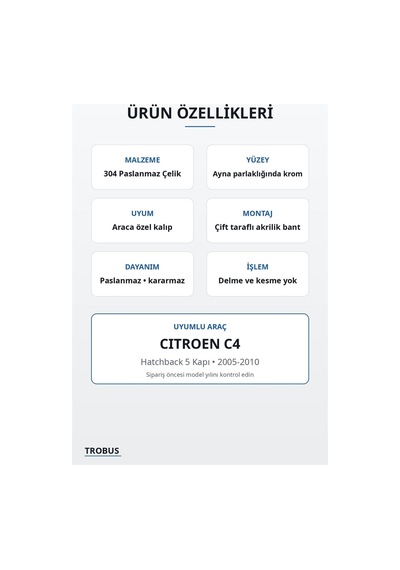 Citroen C4 2005-2010 Uyumlu Krom Cam Çıtası 8 Parça Paslanmaz Çelik Hatchback