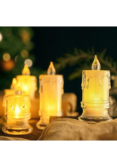 Ledli Pilli 3lü Set Mum Görselli Gece Lambası Açık Kahverengi