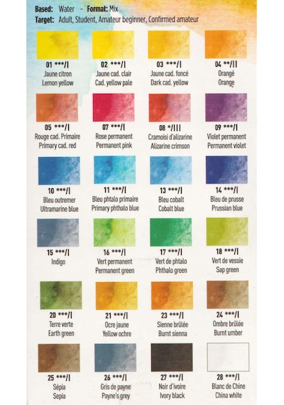 Pebeo Aquarelle Fine Yarım Tablet Suluboya Seti 24lü Plastik Oval Kutu 300102 Standart
