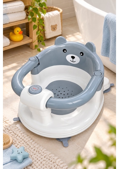 Baby Home Cooki Önden Açılır Banyo Mama Oturağı Güvenli Kullanım Ve Rahat Oturma Alanı Gri