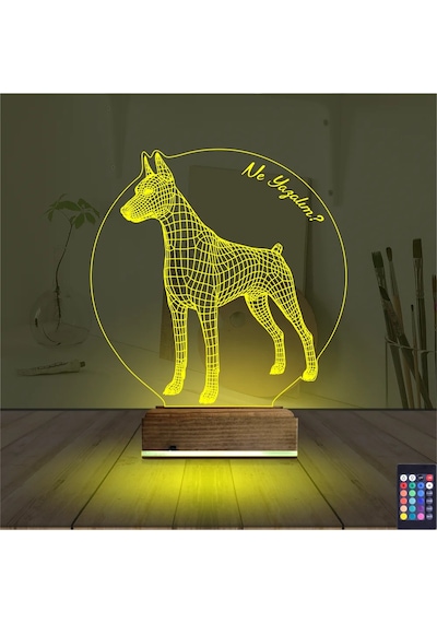 Luvivia Köpek Doberman Kişiye Özel 3d Lamba - Masa Gece Lambası Şeffaf