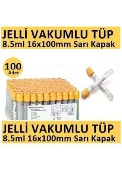Medikaltec 100 Adet Kan Alma Tüpü, Vakumlu Jelli, Sarı Kapak 8.5ml 16x100mm, Bd Vacutainer Sst 2 Advance Plus
