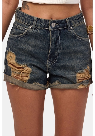Itsbasic Kadın Koyu Kot 10s6 Mini Yırtık Detaylı Denim Şort