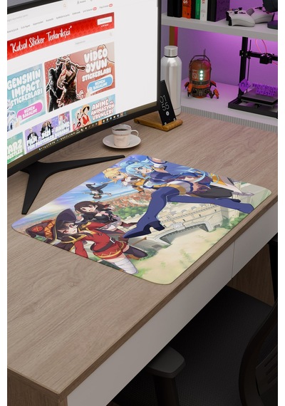 Konosuba Kaymaz Dikişli Kauçuk Oyuncu Mousepad V2 - 48x40 Xl Gaming Mouse Pad Fare Altlığı