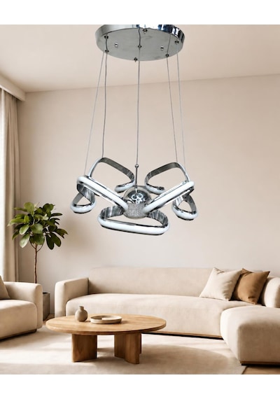 Kelebek 3 Lü Küçük Modern Ledli Avize Çizgili 3 Renk Power Ledli Krom Kaplama Kumandalı Yatak Odası Salon Mutfak