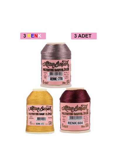 Jenerik 3 Adet Altınbaşak Oya Ve Dantel İpi 20 Gr - Royaleks - No: 672 - 604 - 770