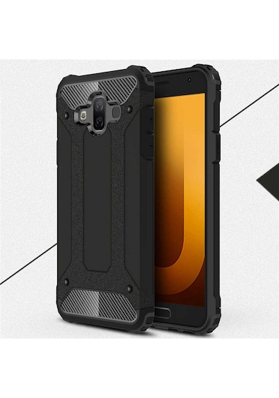 Kilifone - Samsung Uyumlu Galaxy J7 Duo - Kılıf Çift Katman Zırh Tank Crash Military Kapak - Siyah