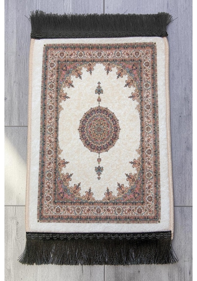 Mini Alın Seccadesi Kaymaz Taban Desenli Cep Tipi Seyahat Namaz Seccadesi - Krem / Ekru