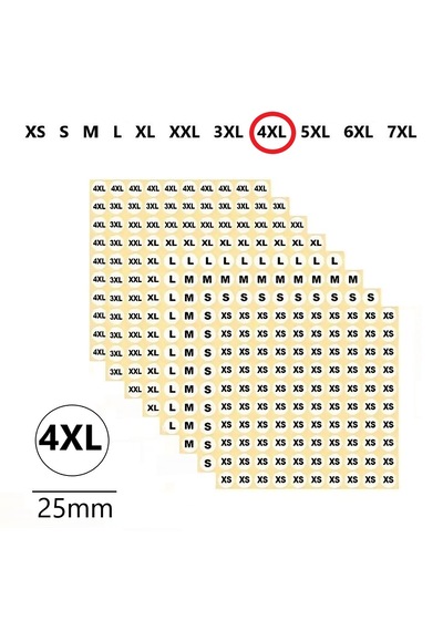 4xl Yapışkanlı Çapı-25mm Yuvarlak Beden Etiketi 210 Adet 200 Adet