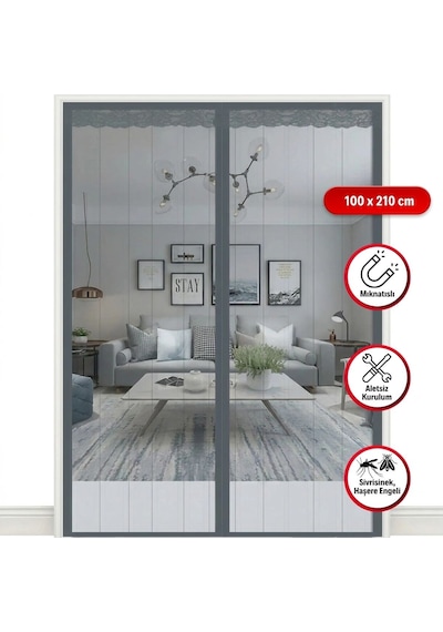 Mıknatıslı Kapı Sinekliği Gri 100x210 Cm Otomatik Kapanan Manyetik Tül Sineklik 5250