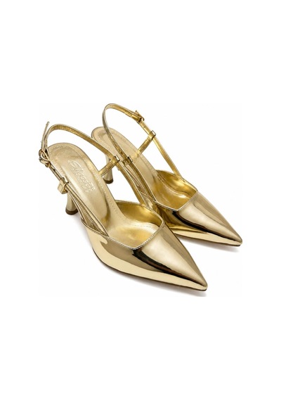 Asmi Shoes Kadın Matina Altın Rugan 7 Cm Topuklu Sivri Burun Arkası Açık Ayakkabı