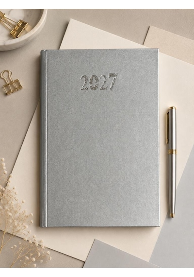 Ofisinn 2027 Cilt Bezli Sert Kapak 14x20 Cm Planlayıcı Günlük Ajanda Gri