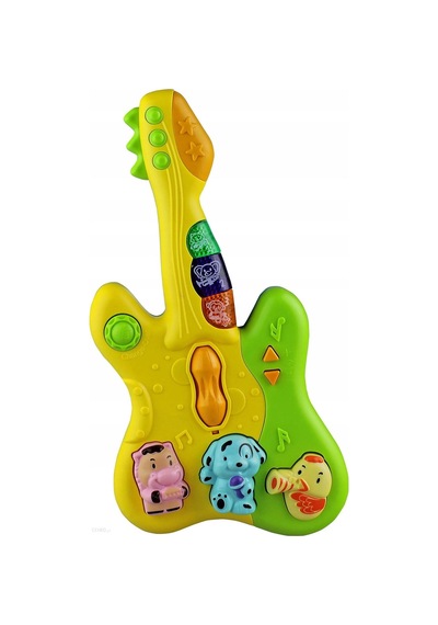 Hayvan Sesleri Çıkaran Işıklı Ninnili Müzikli Gitar İnteraktif Bebek Eğitici Tuşlu Oyuncak - Sarı