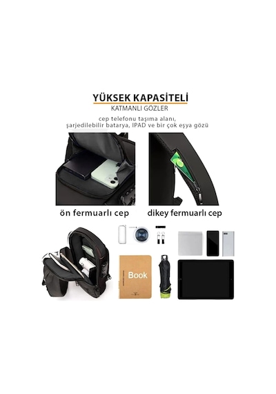 Newish Polo Siyah - Kahverengi Unisex Vegan Deri Ayarlanabilir Çapraz Askılı Göğüs Omuz Ve Bel Mini Sırt Çantası - Erkek Siyah - Kahverengi