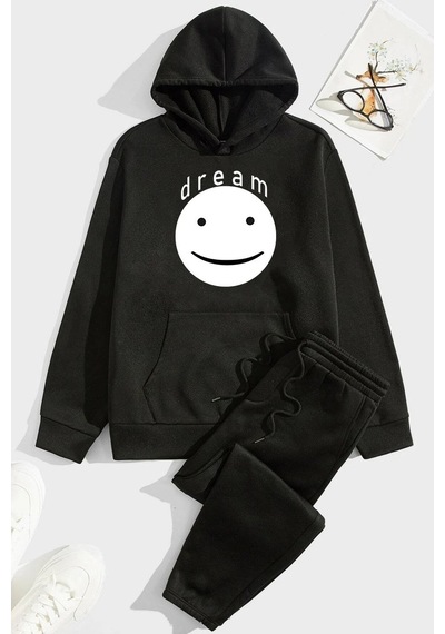 Uyguntarz Unisex Dream Baskılı Eşofman Takımı Siyah