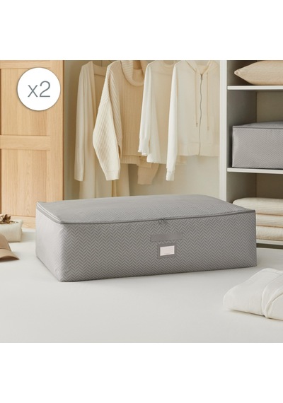 Ocean Home Textile 2'li Mega Boy Gri Balıksırtı Baza Altı Hurç Set 74 X 46 X 22 Cm Altın