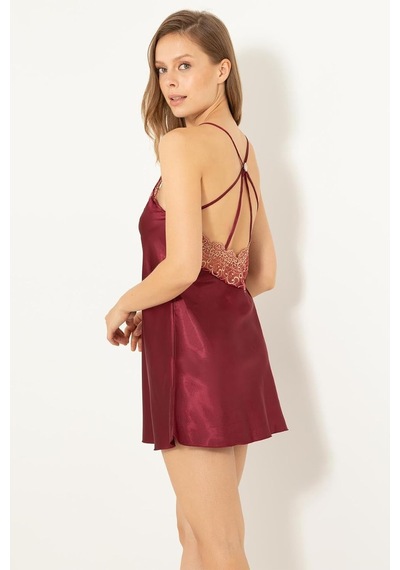 Saten Gecelik,bordo L/xl,9526722848574 Açık Bej - Beyaz