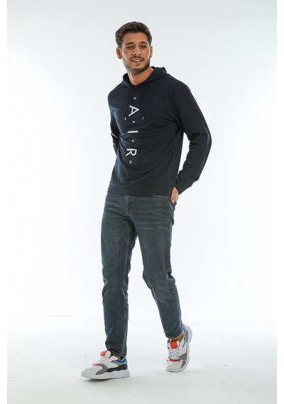 Süperlife Erkek Kapşonlu Regular Fit Air Baskılı İnce Sweatshirt Spr22sw162 Lacivert