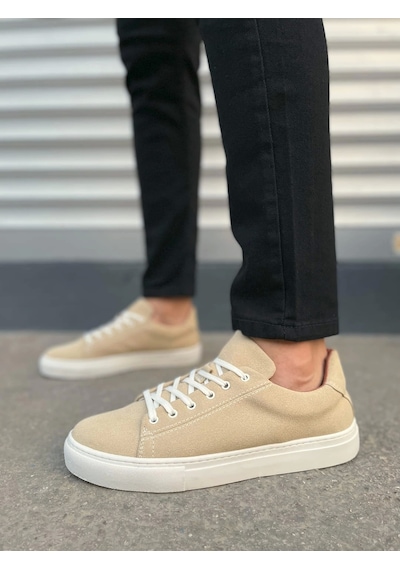 Jy122 Mode Bağcıklı Süet Erkek Günlük Sneaker Ayakkabı Sbt - Bej Bej