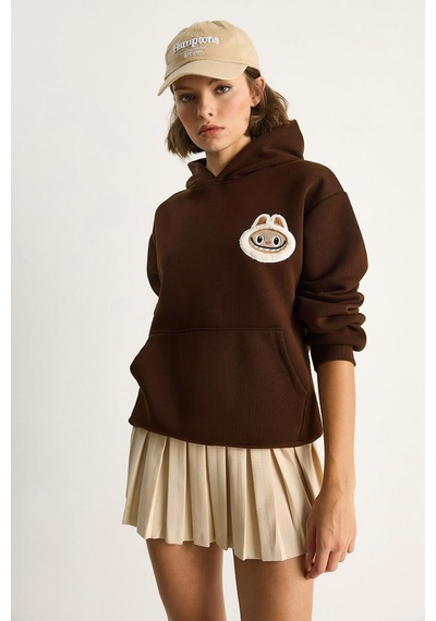 Shade Kadın Nakış İşlemeli Kapüşonlu Kanguru Cepli Sweatshirt 6045 60284098 - Kahve