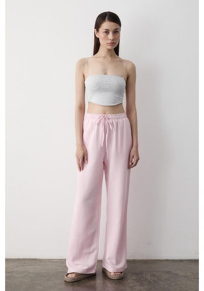 Pembe Beli Lastikli Bol Paça Pantolon Pembe
