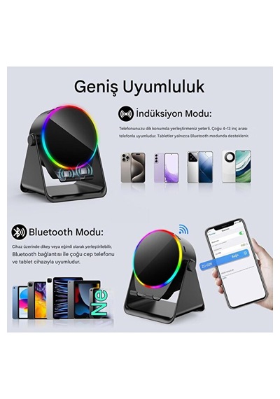 Bluetooth Hoparlörlü Ve Akıllı İndüksiyonlu Manyetik Sensör İle Telefon Standı Powerbank