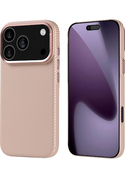 Techaks Apple Uyumlu iPhone 17 Pro Kılıf M-safe Şarj Özellikli Karbon Fiber Görünümlü Tchs Nekst Kapak - Bej Bej