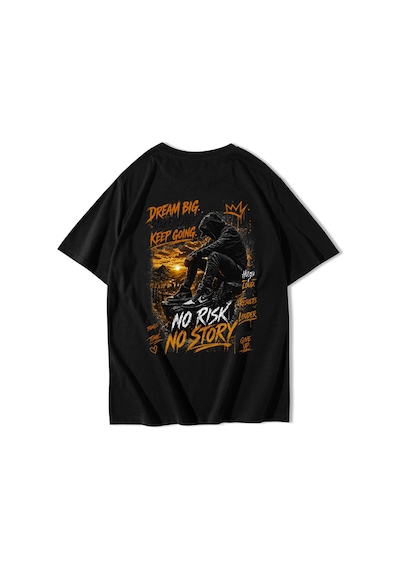Brz Collectıon Brz Collection Unisex Oversize No Risk No Story T-shirt Siyah