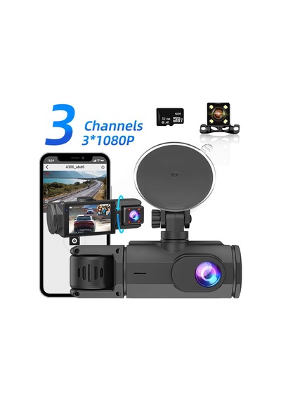 Çeşithane 3 Kanallı Full Hd Araç İçi Kamera Seti - 1080p Ön, Arka Ve İç Üçlü Lens Dash Cam, 32gb Haf