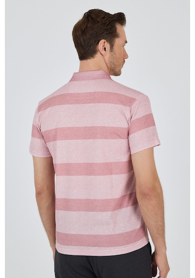Kısa Kol Desenli Pike Polo Yaka Cepsiz Slim Fit Tişört 1011250128 Somon
